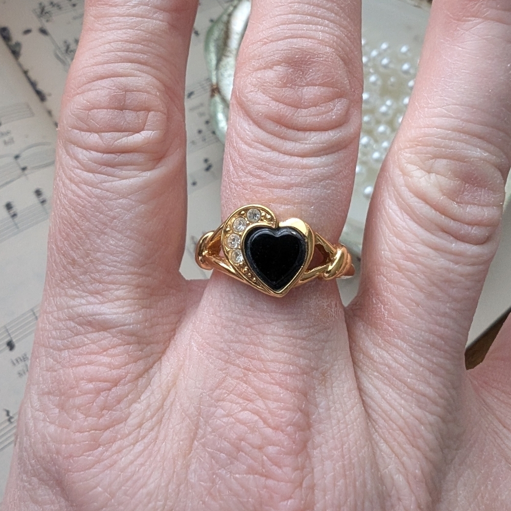 Gold and Black Heart Ring Size 9